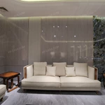 Light Beige Leather Sofa Set with Diamond Quilted Craftsmanship, Natural Wood Veneer & Gold-Tipped Stainless Steel Wooden Legs